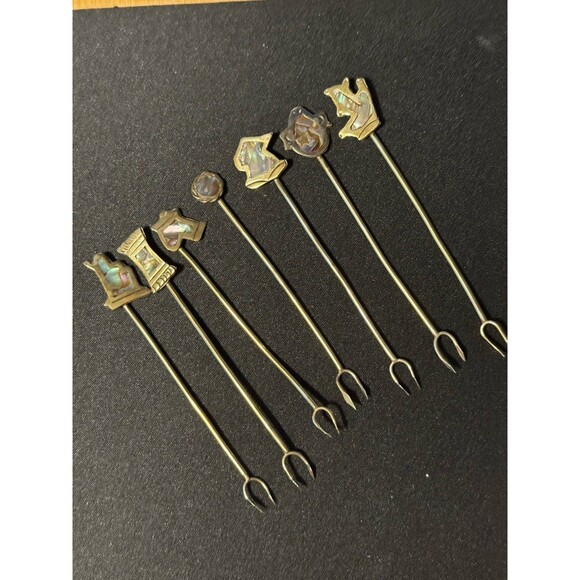 VTG Abalone Cocktail Forks Pickle Olive Set Of 12 Alpaca Taxco Style - Picture 2 of 7